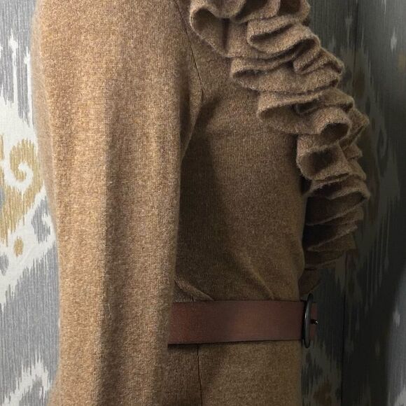 Ralph Lauren Toffee Melange Cashmere Knit Ruffled Wrap-Around L/S Sweater - Picture 16 of 16